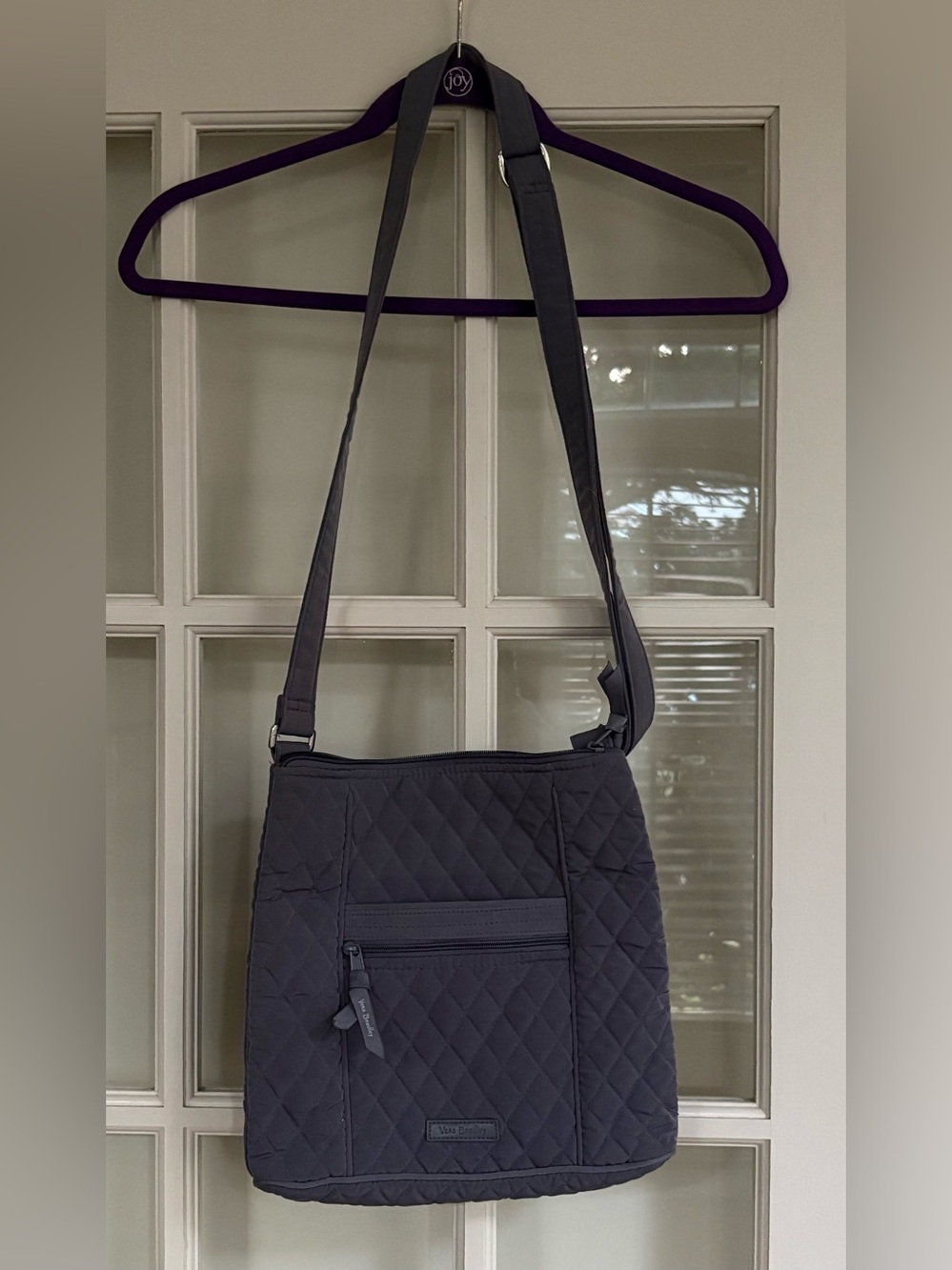 Vera Bradley Quilted Gray Crossbody Bag with Floral Interior Lining